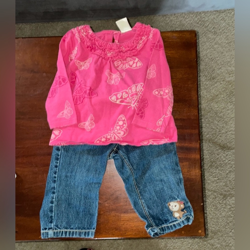 Jamboree girls 6 to 12 months jeans and Old Navy 6 to 12 months pink tap